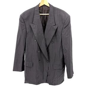 Vintage 90s Hugo Boss Grey Pinstripe 100% Wool Bebop Double Breasted Blazer